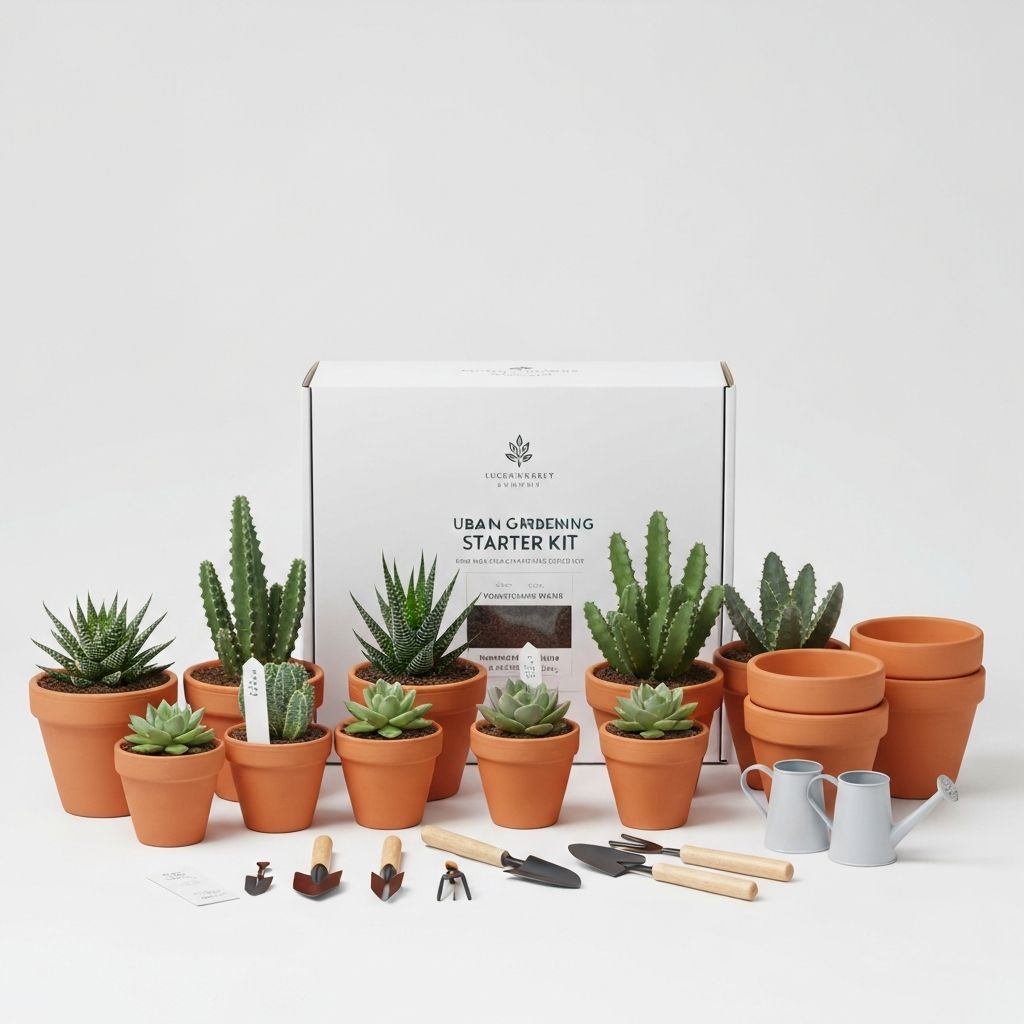 Komplette Urban-Gardening-Starter-Kit mit Töpfen, Sukkulenten, Erde, Werkzeugen